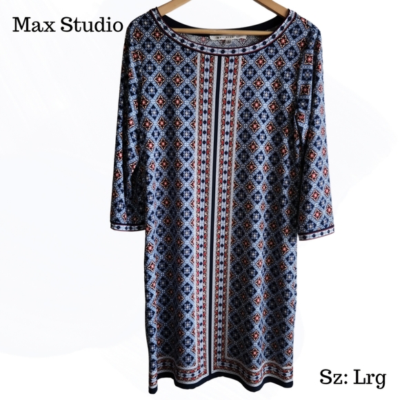 Max Studio Women's Geometric Print Dress - Blue and Red - Picture 1 of 7